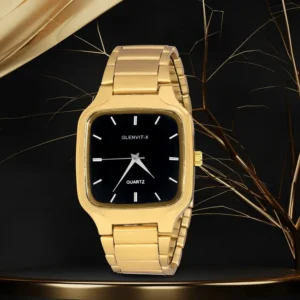GLENVIT-X DESIGNER SQUARE DIAL QUARTZ Golden Stainless Steel, Minimalist Design Analog Watch  - For Men Fashion