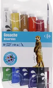 Qunex care Carrefour Gouache Non-Toxic Paint Tubes with Mixing Palette & Brush  (Set of 10, Multicolor)