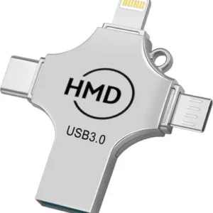 hmd Pendrive 128GB 4 in 1 Flash Drive with Micro USB, USB A, Type-C Interface 128 GB OTG Drive Compatible with Audio Player, Desktop Computer, Laptop, Mobile, Tablet, Television USB 3.0 Metal Case