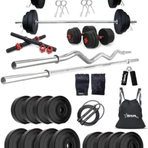 STARX 40 kg PVC weight with 3ft Curl, 5ft Straight Rod and Accessories Home Gym Combo