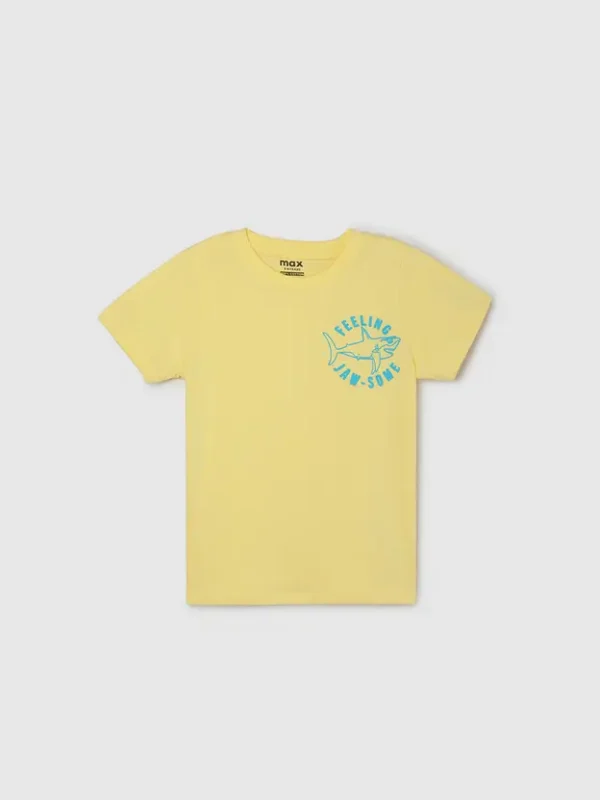Boys Typography, Printed Pure Cotton Regular T Shirt