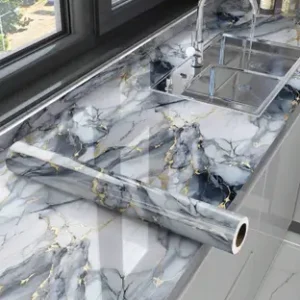 Onbet 200 cm Self Adhesive Glossy Marble Foil Waterproof Sticker For Kitchen And Home Self Adhesive Sticker