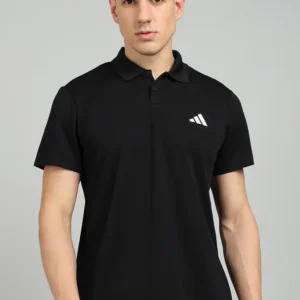 Men Solid Polo Neck Polyester Black T-Shirt