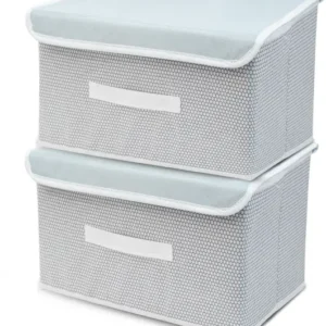 Mteaser Set of 2 Big Non-Woven Storage Box Wardrobe Closet Organizer Foldable Stackable Basket/Bins with Lid and Handle